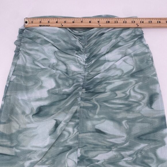 House of Harlow 1960 Size Medium Midi Skirt Green Tie Dye Ruched Mesh - Picture 6 of 9
